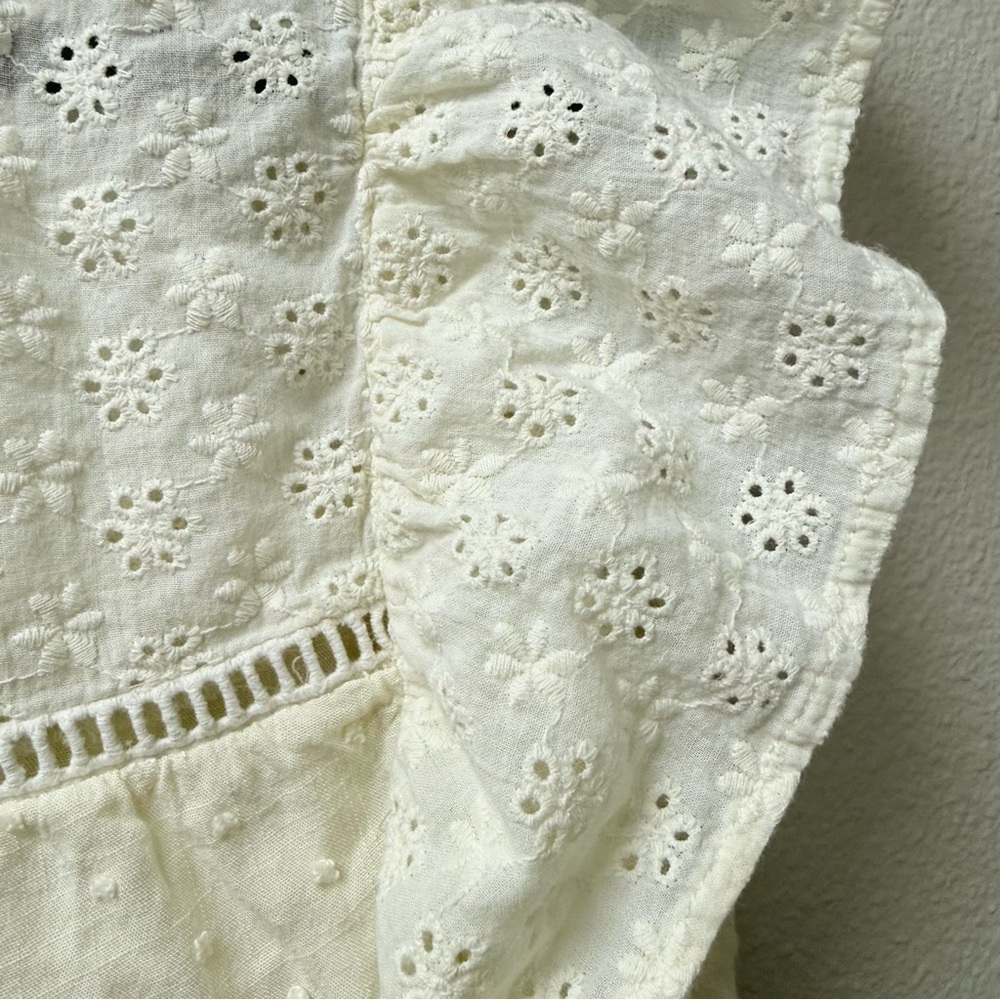 Oddy Light Yellow Eyelet Flutter Sleeve Blouse XL Boho Cottagecore Top - Picture 3 of 9